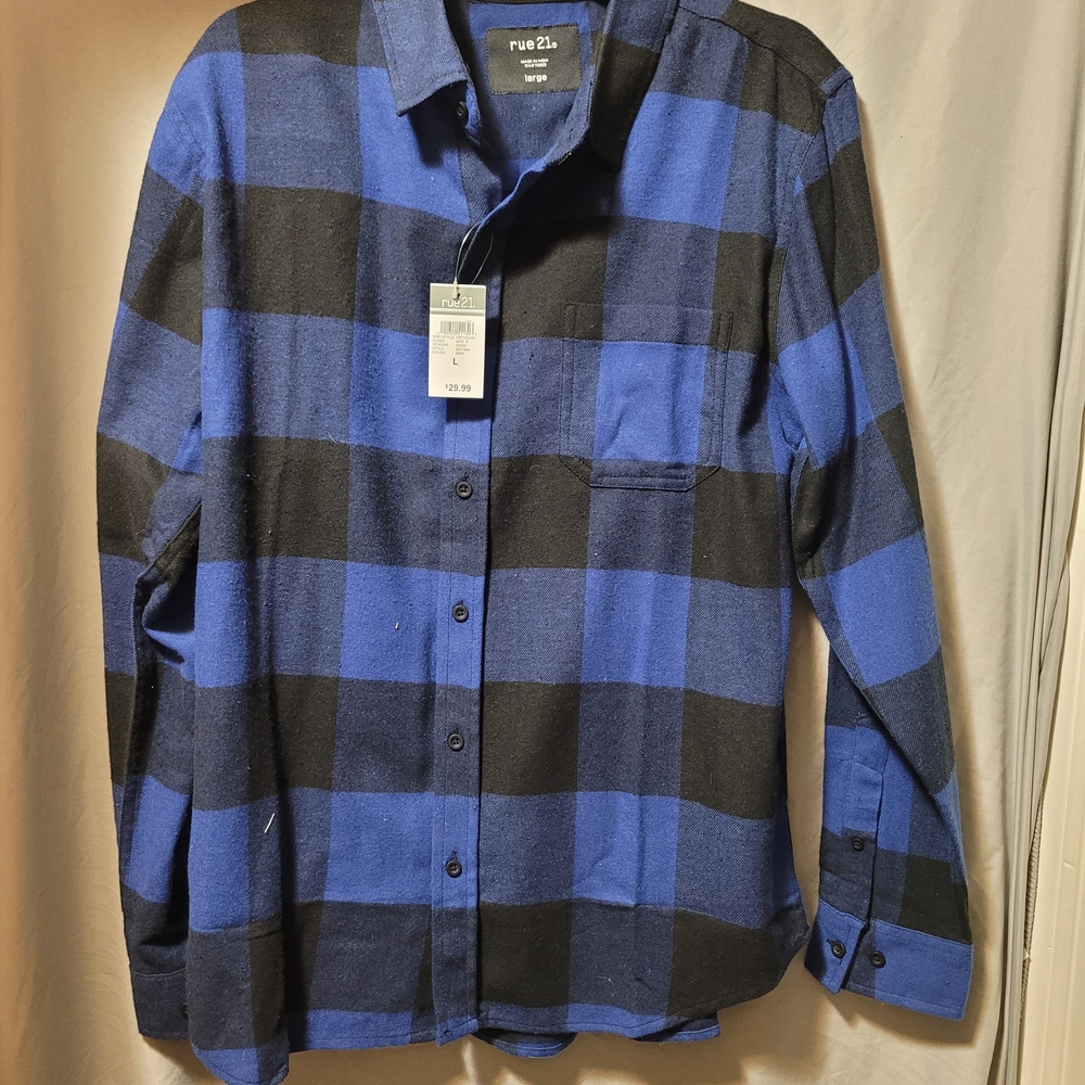 💘🆕️Rue21●LIMITED TIME OFFER● Men's Bold Blue and Black Checkered Shirt - Picture 1 of 4